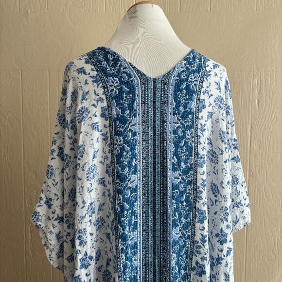 Boho Floral Print Tassel Trim Beachy Open Front Kimono Mi Ami - Picture 7 of 10